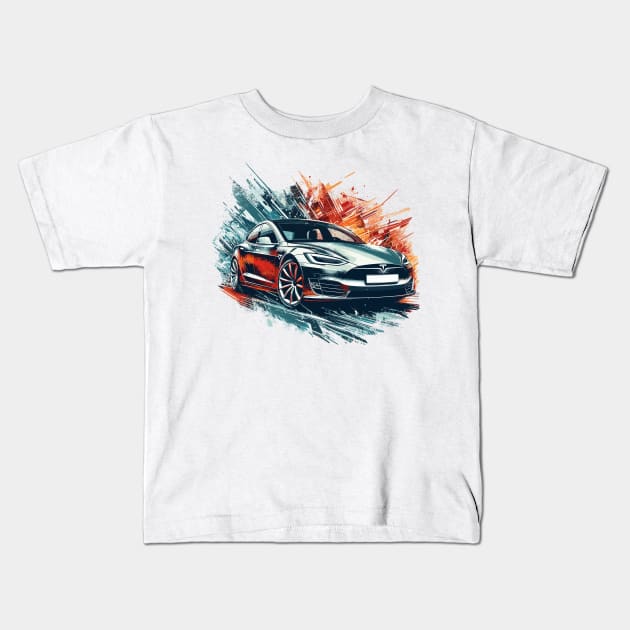 Tesla Model S Kids T-Shirt by Vehicles-Art